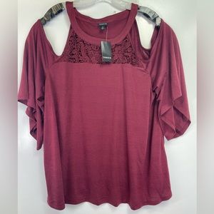 Torrid Womens Sz3 Purple Colored Cold Shoulder Lace Front Shirt (V13) NWTs